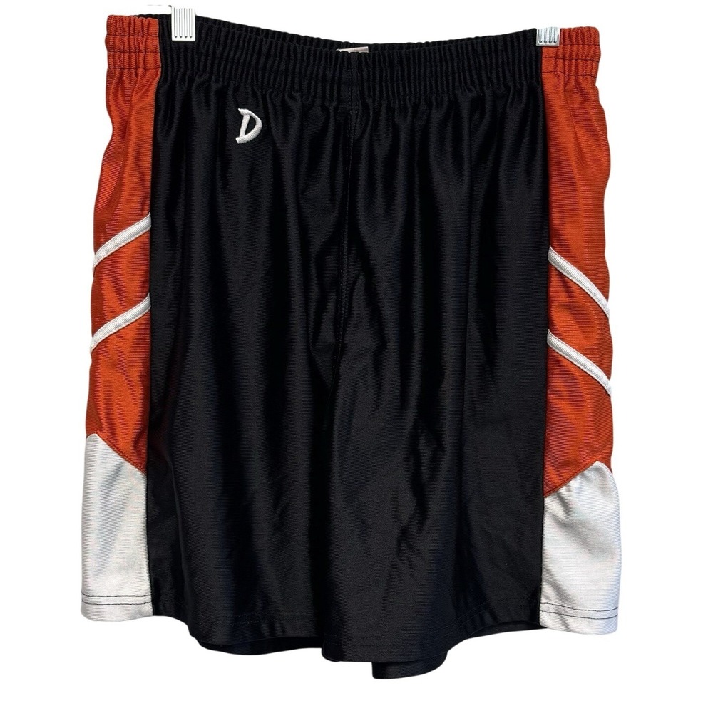 Y2K Shiny Nylon Dazzle Athletic Shorts Orange Black White DeLong Size Large‎
